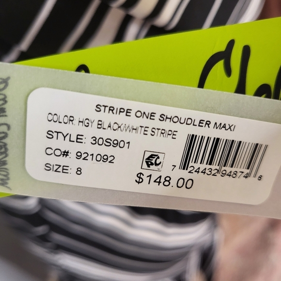 COPY - Sam Edelman Black/White Striped One Shoulder Midi Dress With Front Slit - Picture 10 of 10